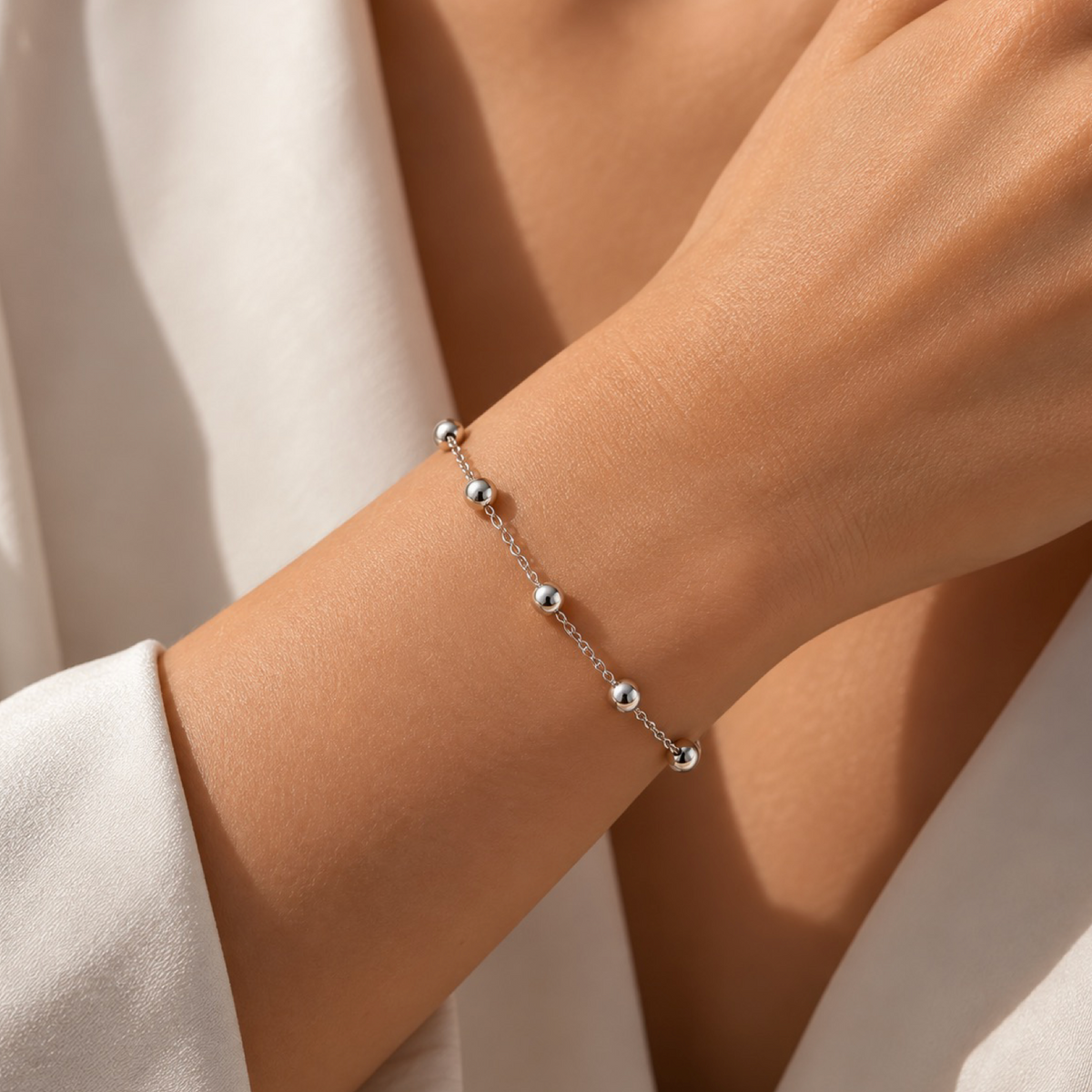 Italian Bead Chain Bracelet Sterling Silver 925