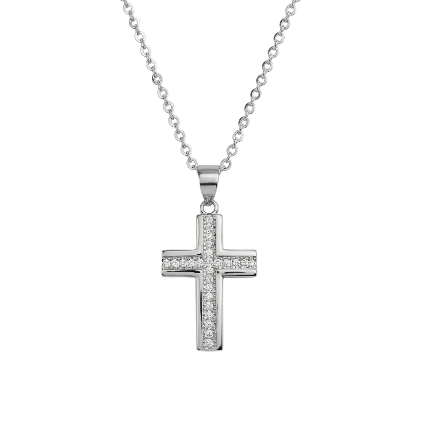 C/Z Cross Necklace 50cm Sterling Silver 925
