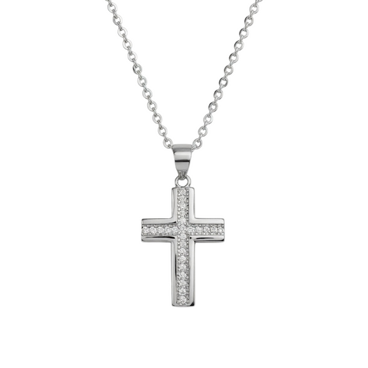 C/Z Cross Necklace 50cm Sterling Silver 925