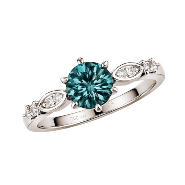 Teal Solitaire with Marquis Accents Ring