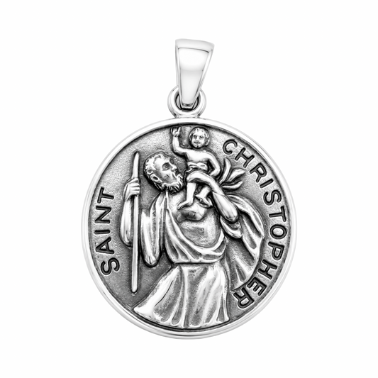 Large Saint Christopher Handmade Pendant Sterling Silver 925