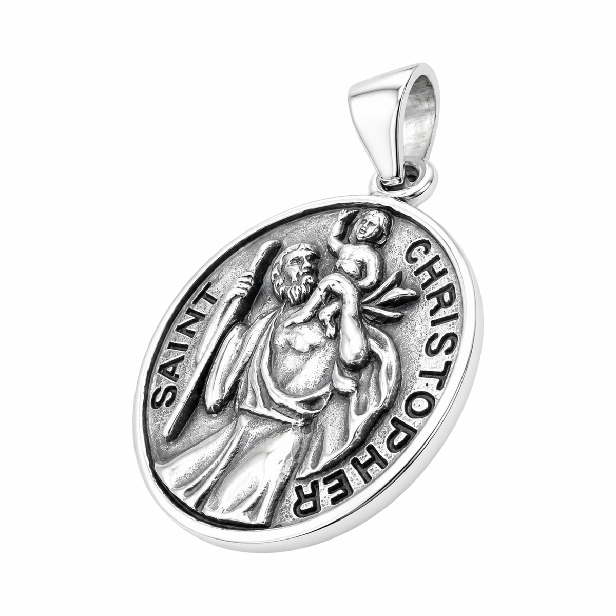 Large Saint Christopher Handmade Pendant Sterling Silver 925
