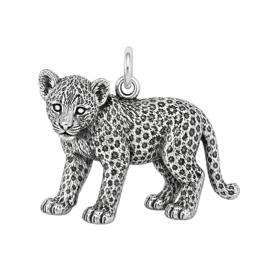Handcrafted Leopard Cub Sterling Silver 925 Pendant Charm