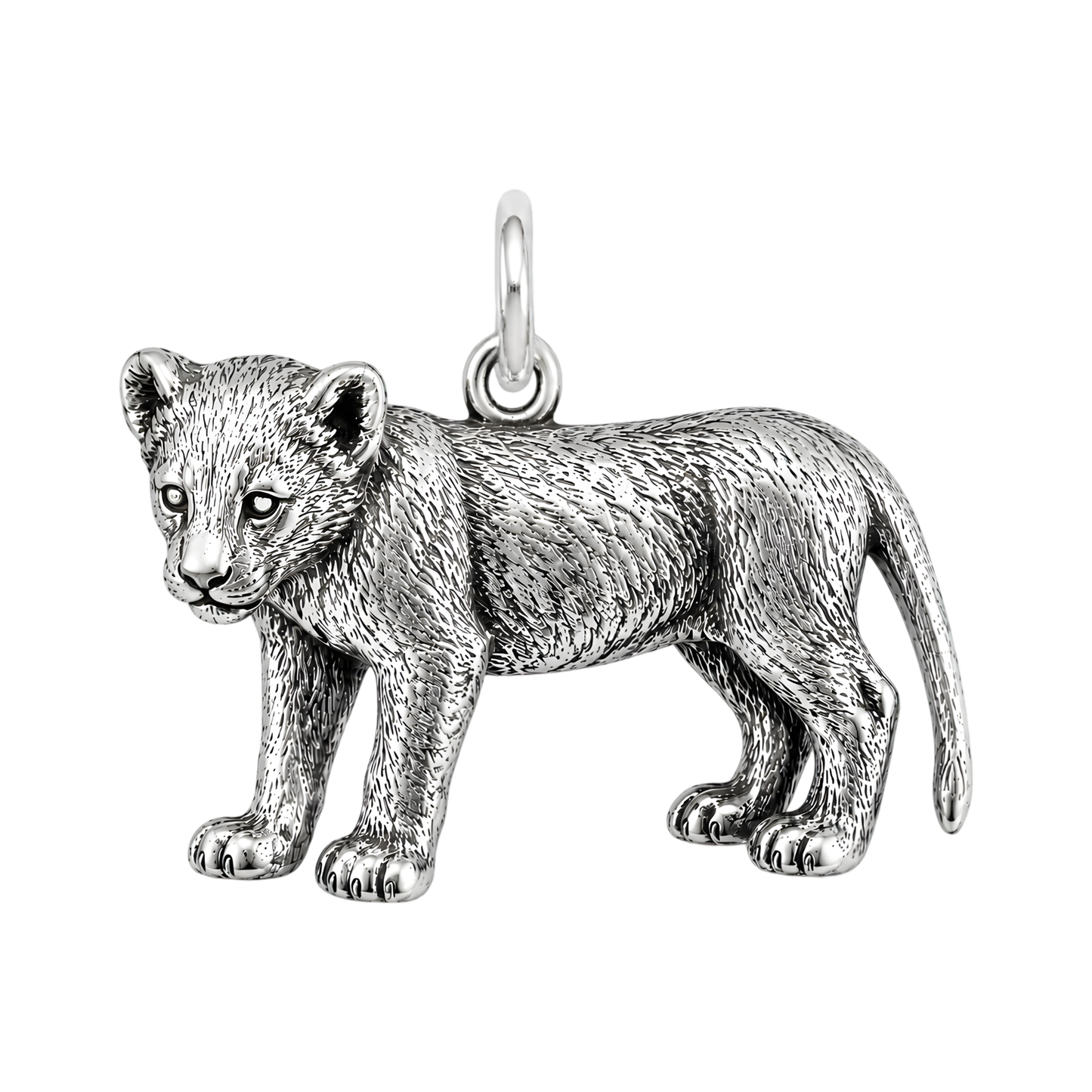 Handcrafted Lion Cub Sterling Silver 925 Pendant Charm