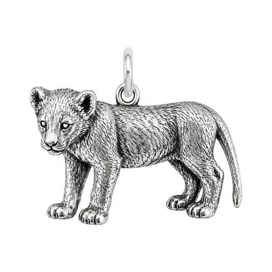 Handcrafted Lion Cub Sterling Silver 925 Pendant Charm