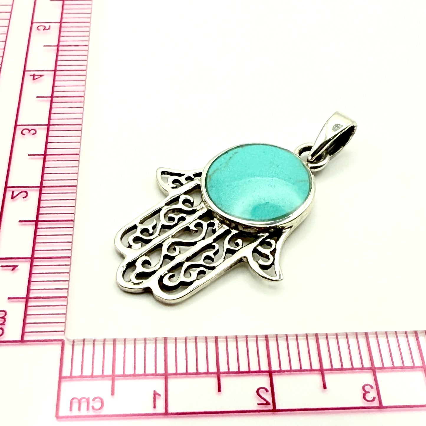 925 Sterling Silver Turquoise Hamsa Hand Pendant