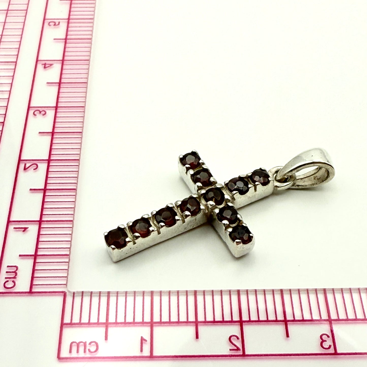 925 Sterling Silver Garnet Paved Cross Pendant