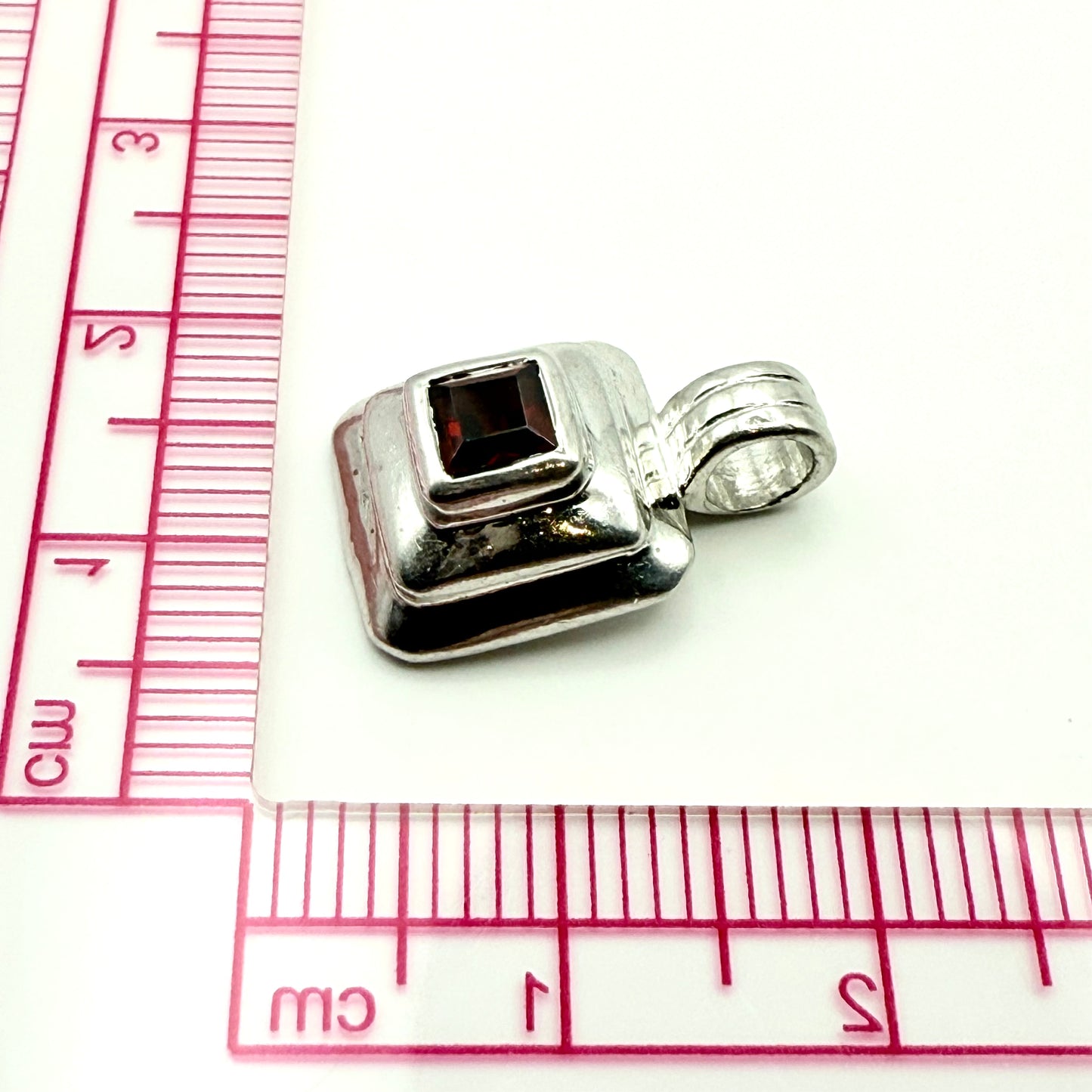 925 Sterling Silver Square-Cut Garnet Tower Pendant