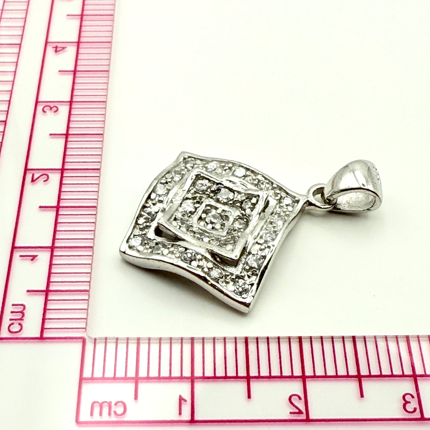 925 Sterling Silver Square Pavé Compass Pendant