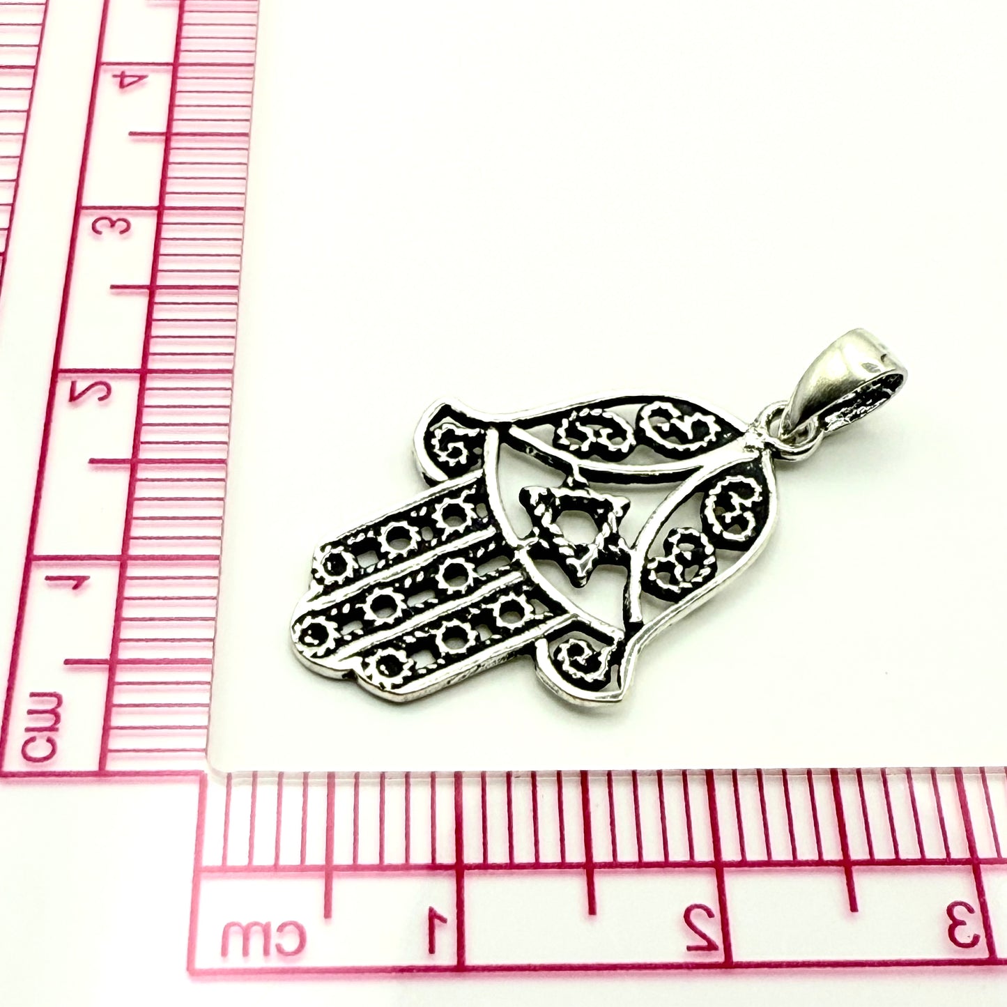 925 Sterling Silver Judaica Hamsa Hand Pendant