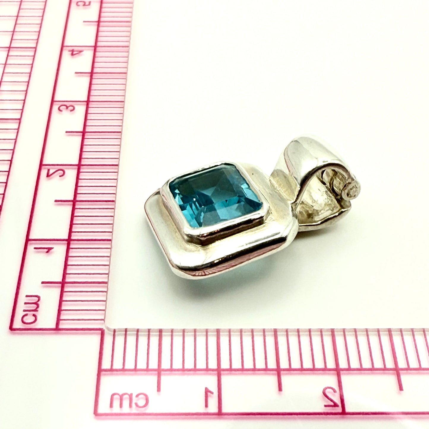 925 Sterling Silver Emerald-Cut Topaz Solitaire Pendant