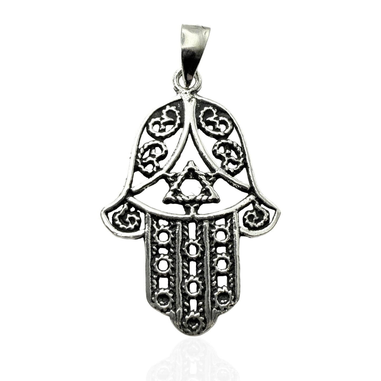 925 Sterling Silver Judaica Hamsa Hand Pendant