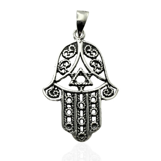 925 Sterling Silver Judaica Hamsa Hand Pendant