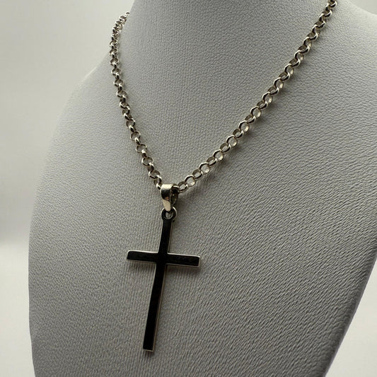 Rolo Chain (60cm) and Cross Pendant Sterling Silver 925