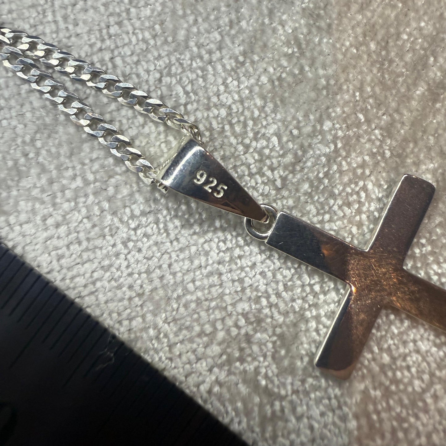 Flat Curb Link Chain (2mm x 60cm) and Plain Silver Cross Sterling Silver 925