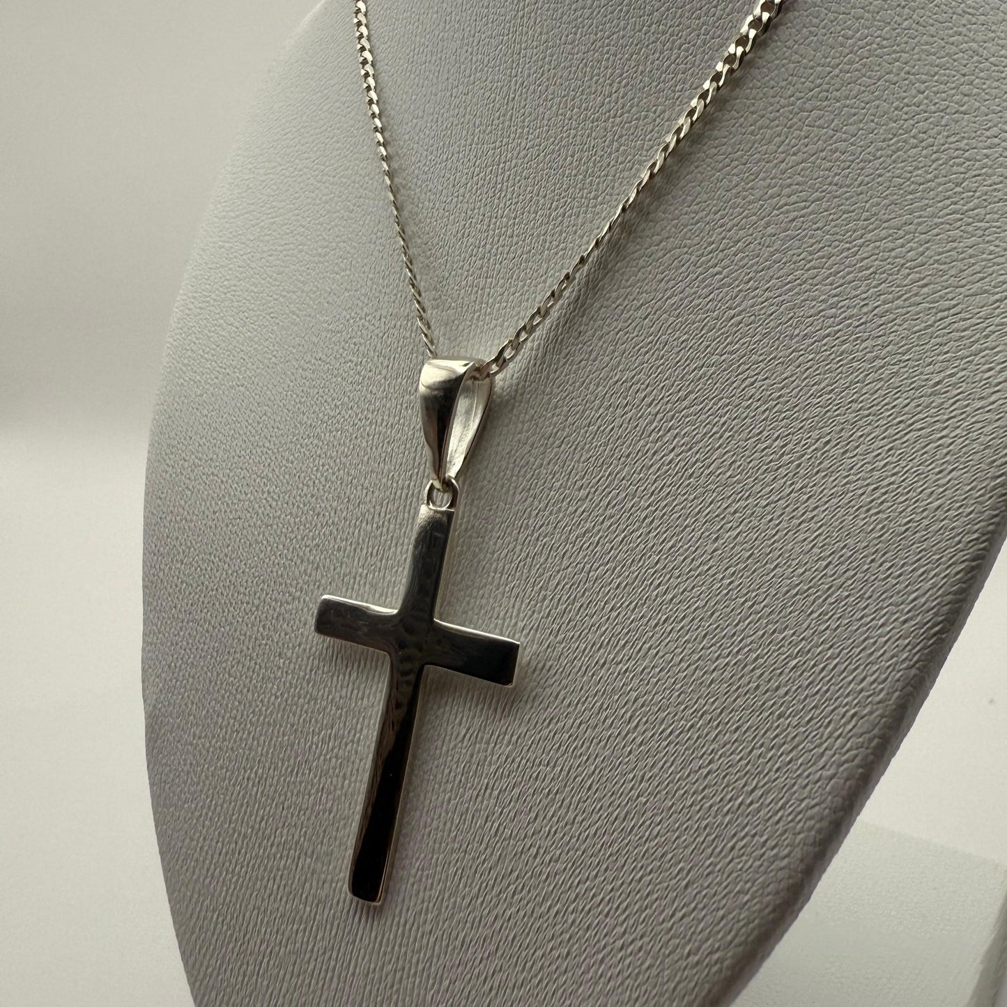 Flat Curb Link Chain (2mm x 60cm) and Plain Silver Cross Sterling Silver 925