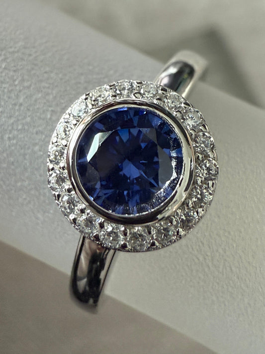 Blue Cubic Zirconia Ring Sterling Silver 925