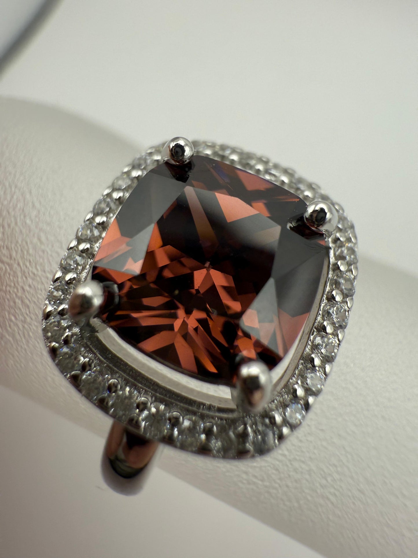 Plum Pink Cubic Zirconia Ring Sterling Silver 925