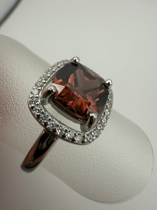 Plum Pink Cubic Zirconia Ring Sterling Silver 925