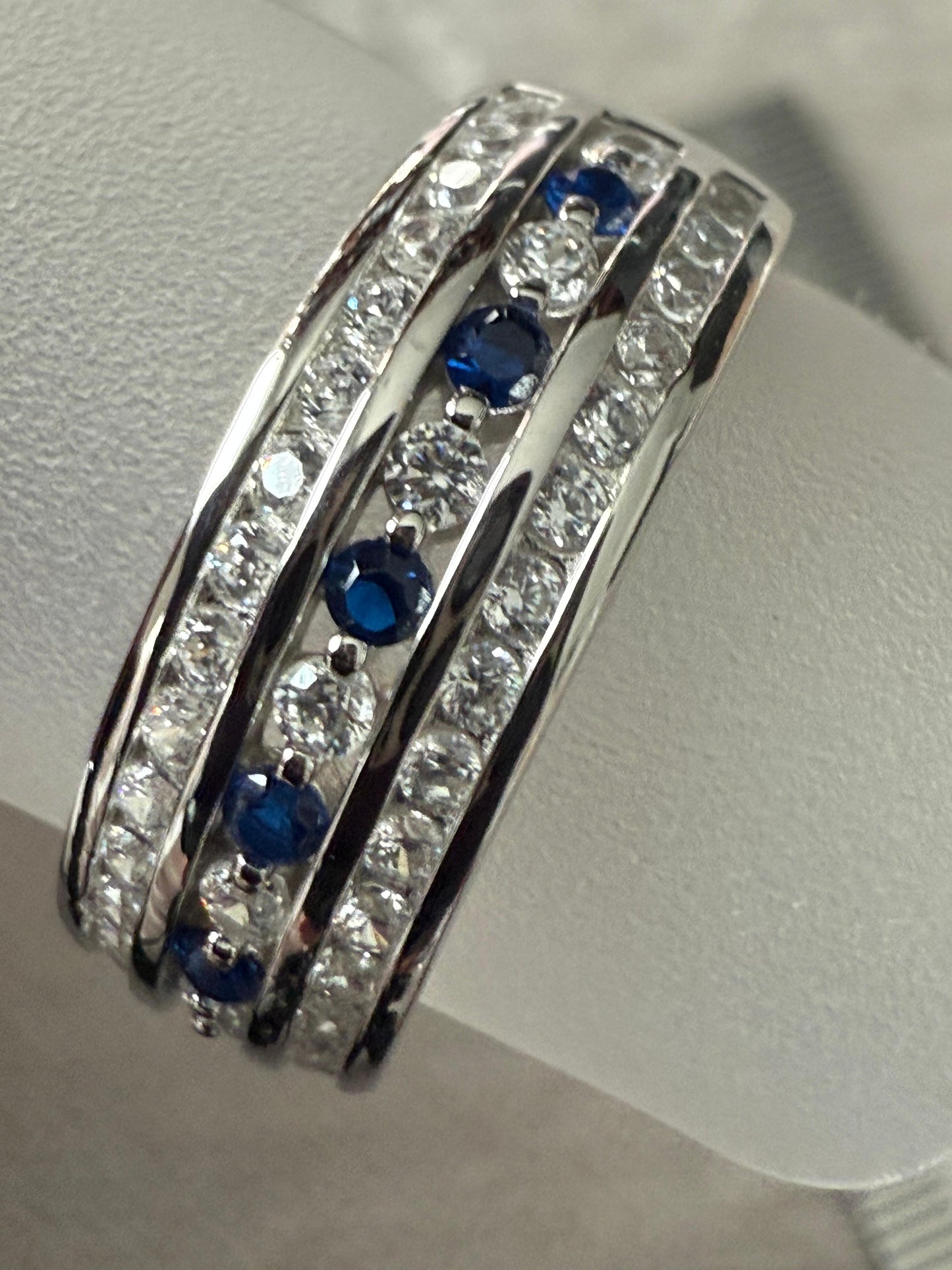 Dark Blue and White Cubic Zirconia Ring Sterling Silver 925