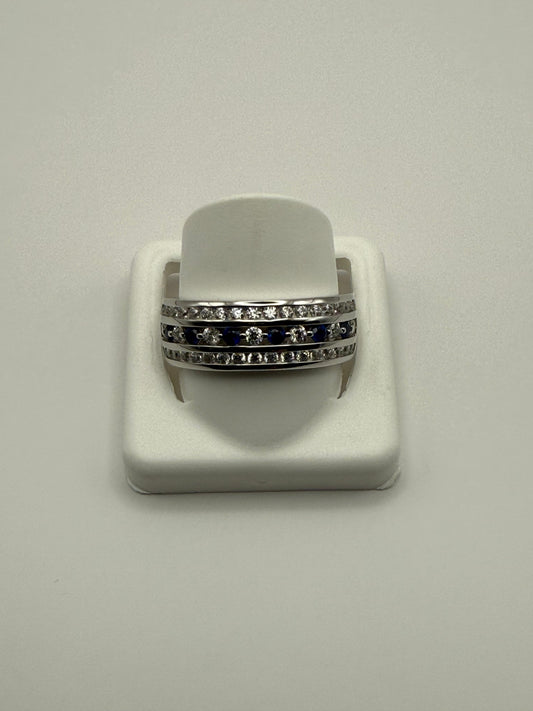 Dark Blue and White Cubic Zirconia Ring Sterling Silver 925