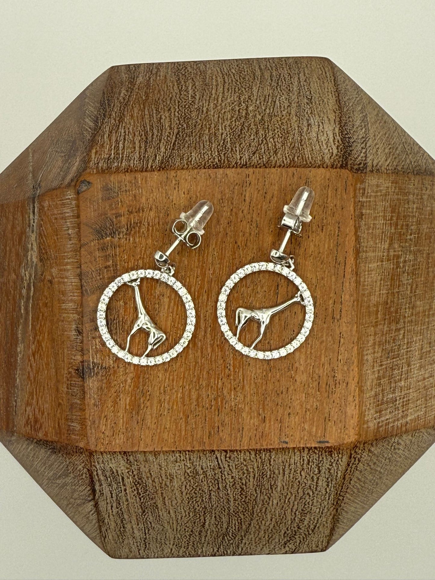 Cubic Zirconia Giraffe Earrings Sterling Silver 925