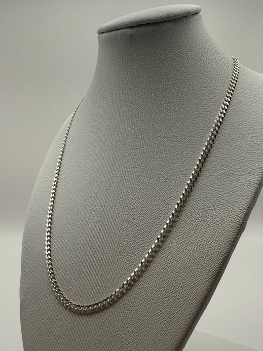 Flat curb chain, 2 mm thick, 60 cm long, Solid Sterling Silver (925)