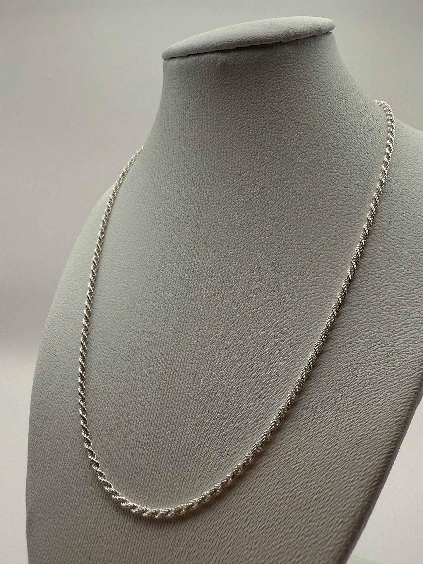 Solid 2 mm Sterling Silver Rope Chain