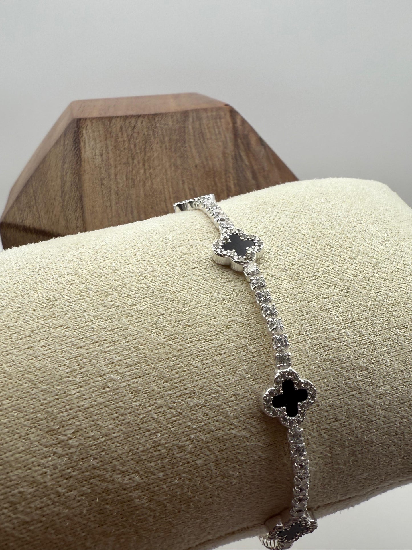 Agate Clover Tennis Bracelet Sterling Silver 925