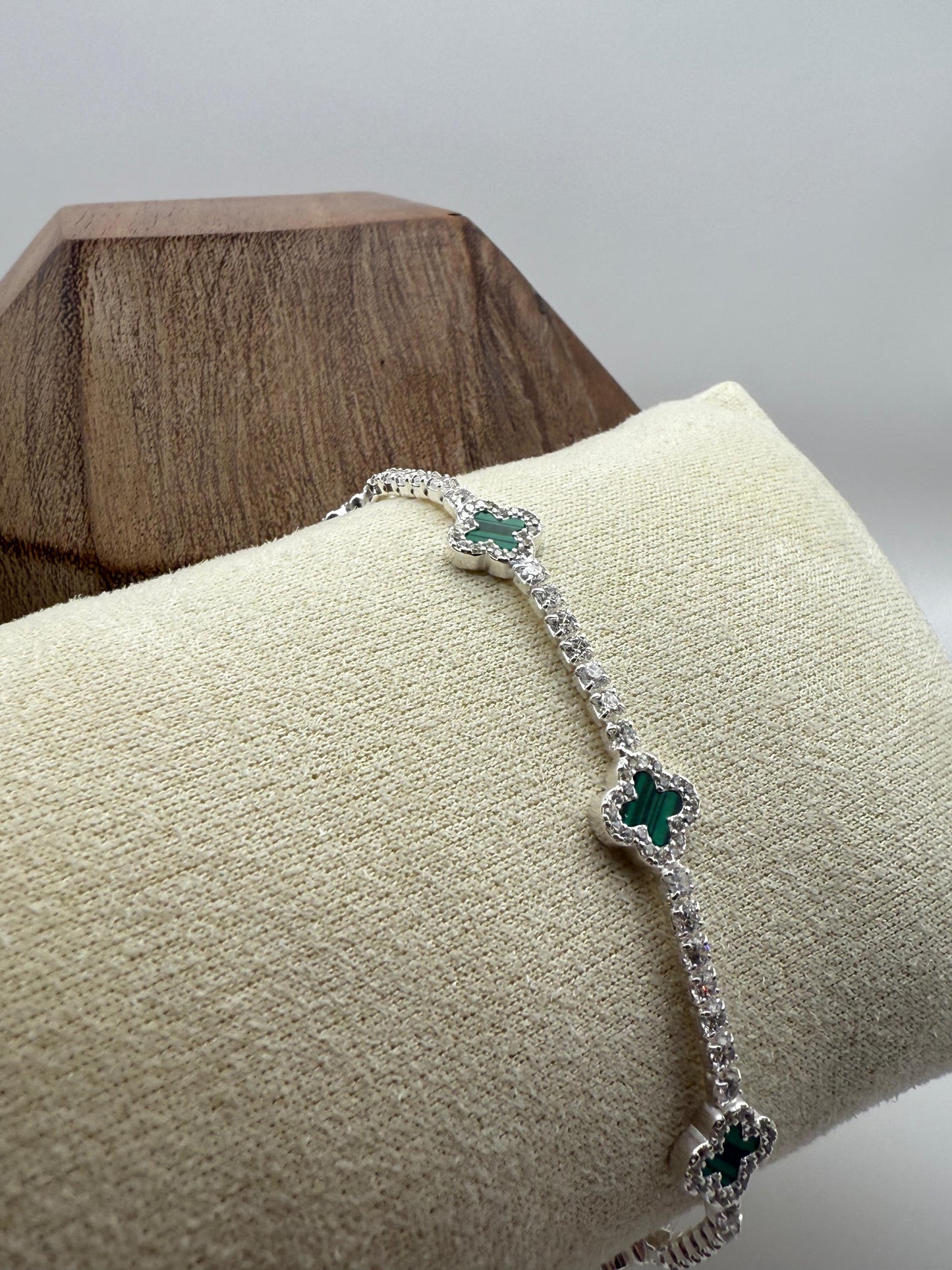 Agate Clover Tennis Bracelet Sterling Silver 925