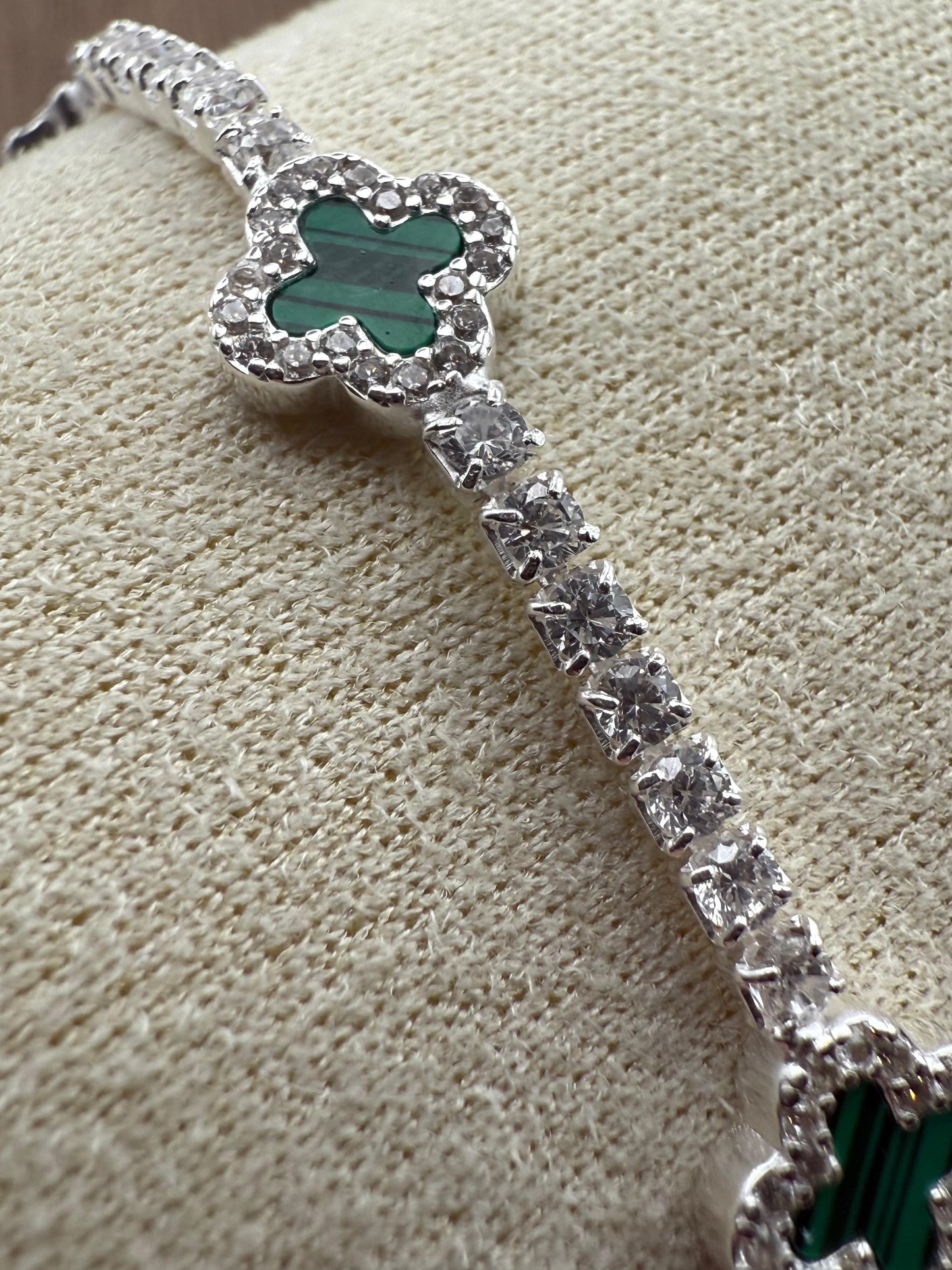 Agate Clover Tennis Bracelet Sterling Silver 925