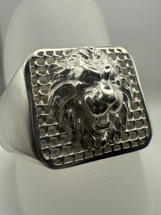 Lion Block Ring Sterling Silver 925