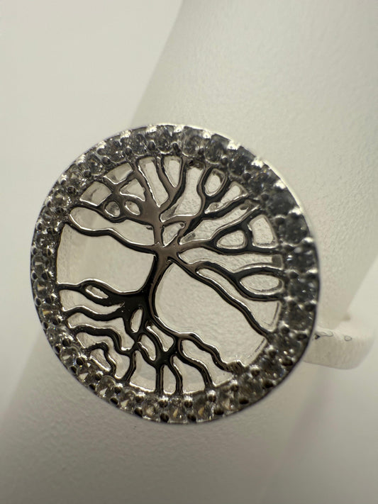 Tree of Life Ring with C/Z border Sterling Silver 925