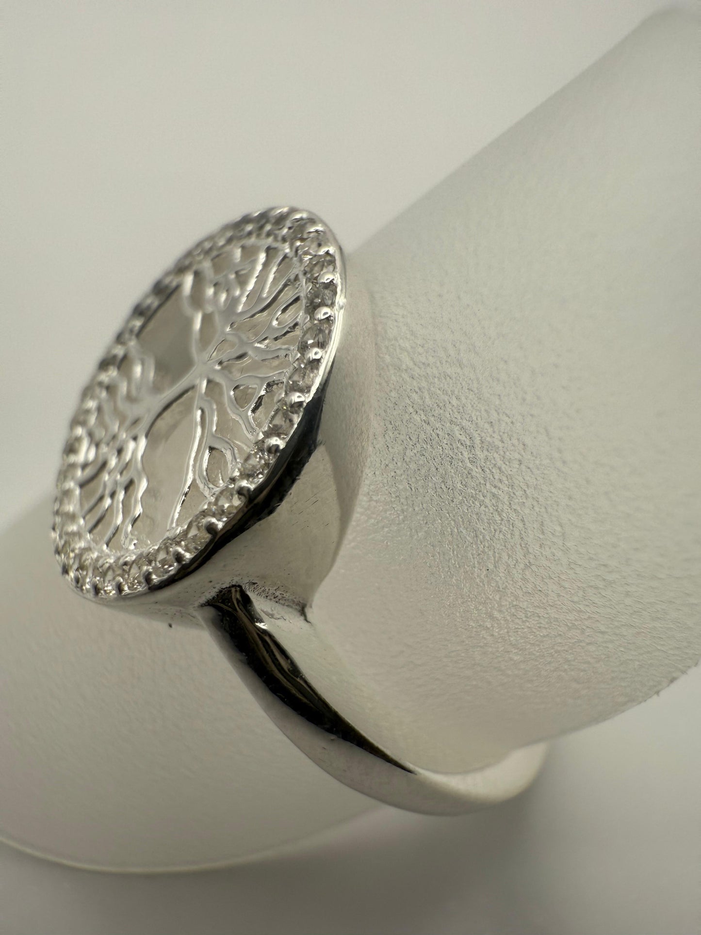 Tree of Life Ring with C/Z border Sterling Silver 925