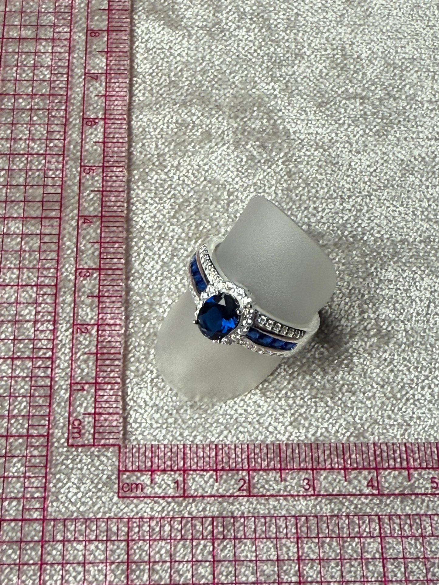 Blue and Clear C/Z Broad Ring Sterling Silver 925