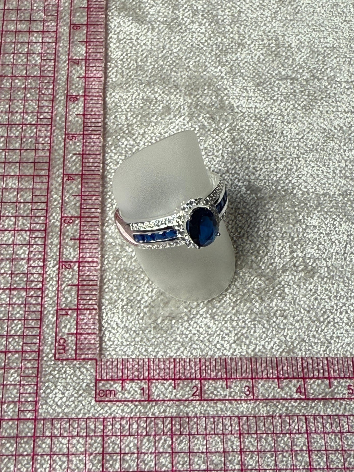 Blue and Clear C/Z Broad Ring Sterling Silver 925