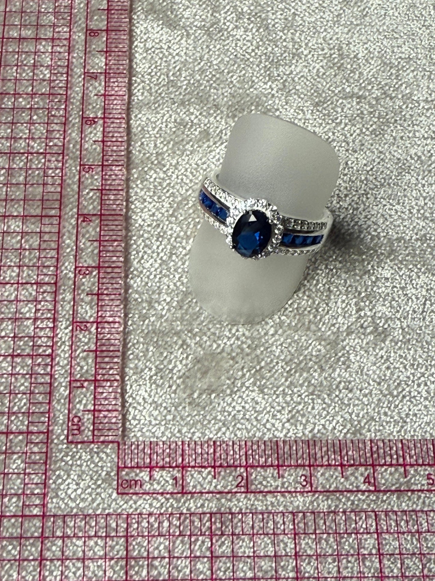 Blue and Clear C/Z Broad Ring Sterling Silver 925
