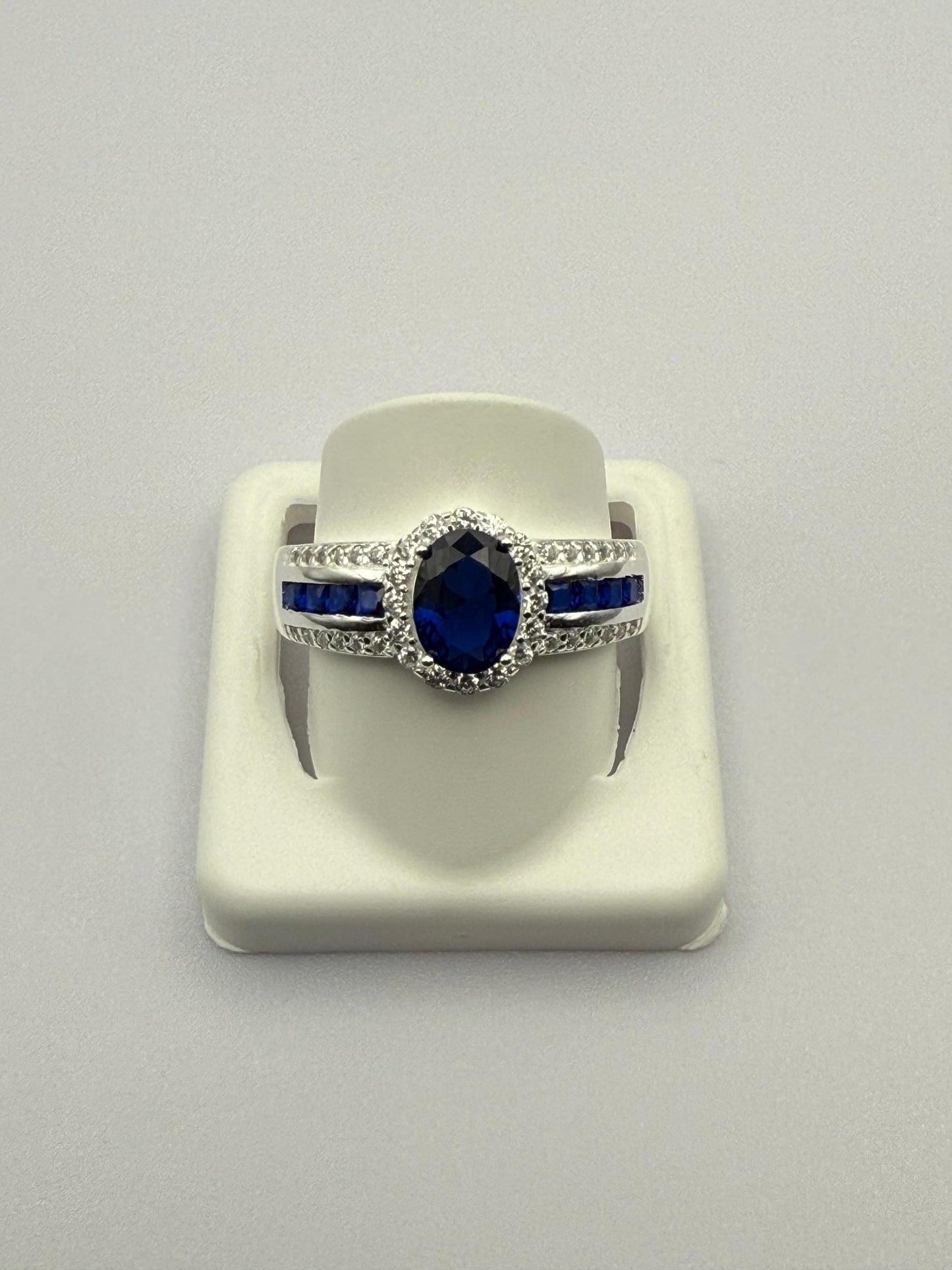 Blue and Clear C/Z Broad Ring Sterling Silver 925