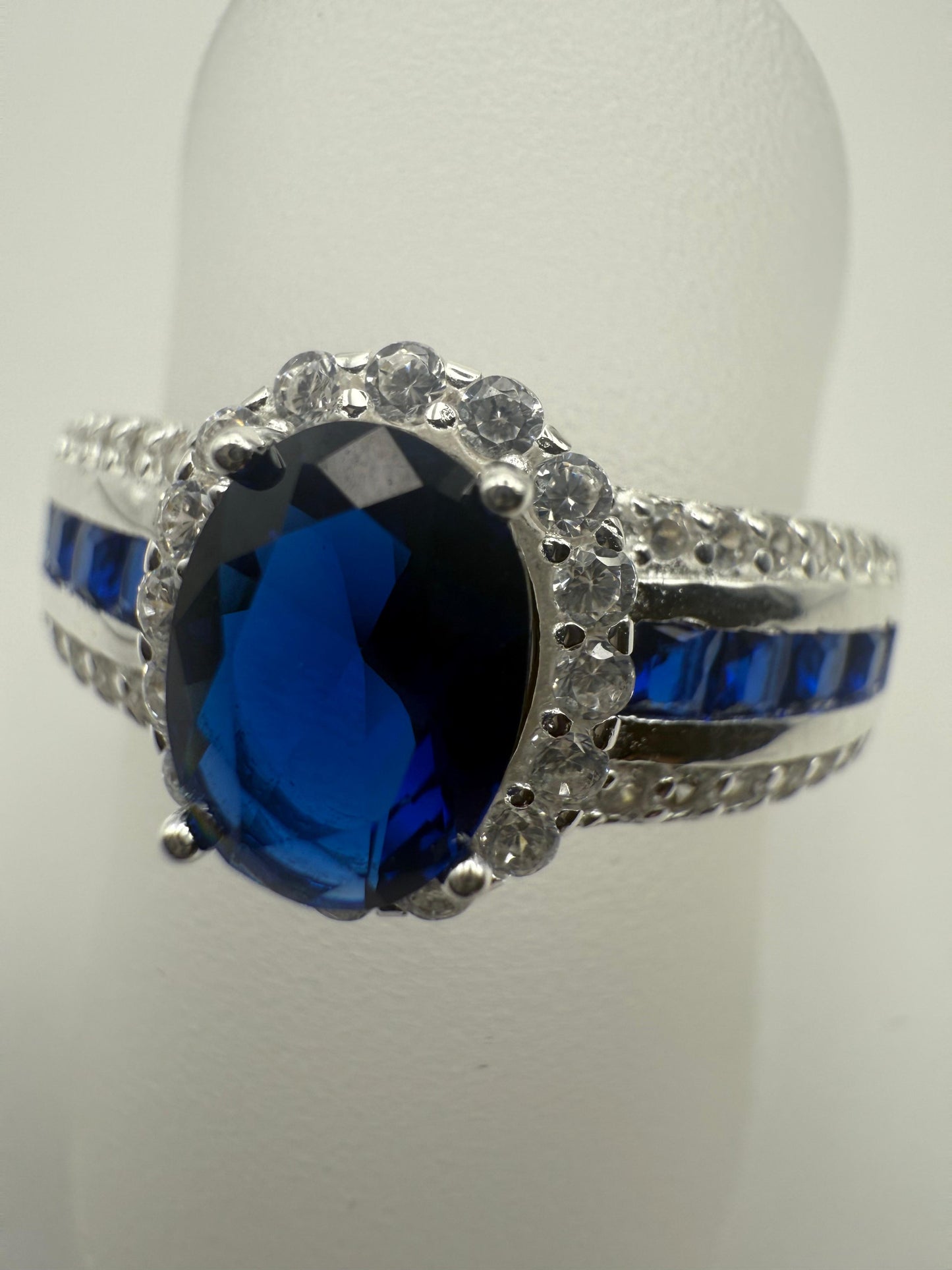 Blue and Clear C/Z Broad Ring Sterling Silver 925