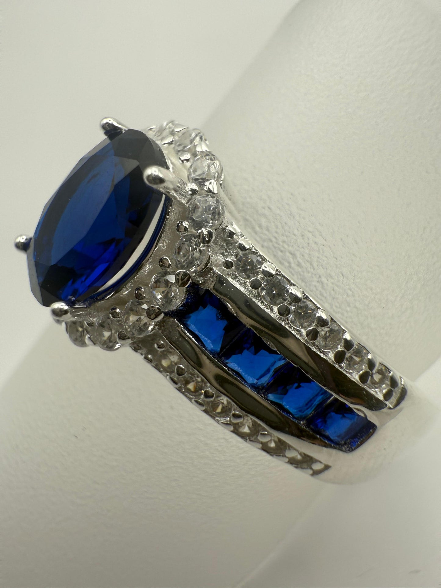 Blue and Clear C/Z Broad Ring Sterling Silver 925