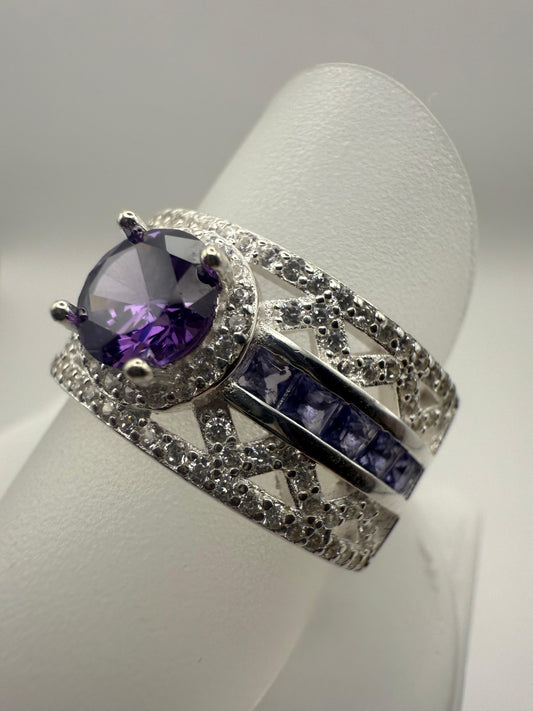 Broad LDR Purple C/Z Ring Sterling Silver 925