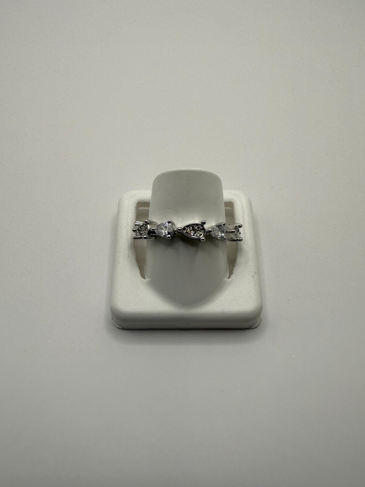 Rhodium Plated Paved Tear Drop Ring Sterling Silver 925