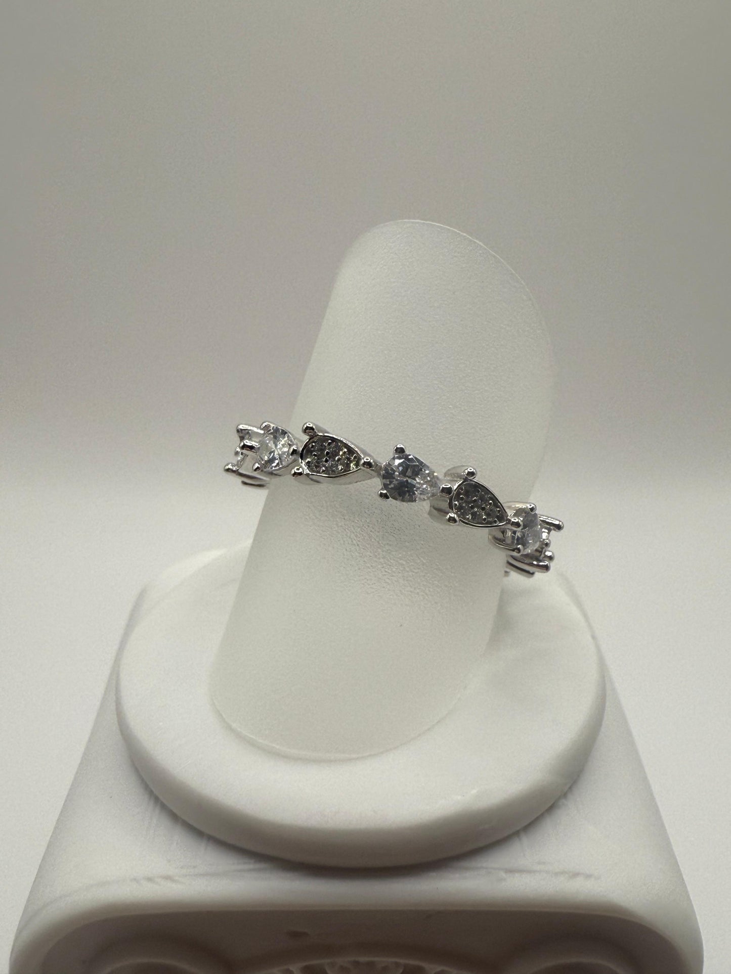 Rhodium Plated Paved Tear Drop Ring Sterling Silver 925