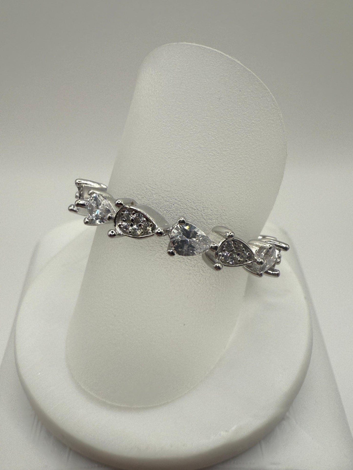 Rhodium Plated Paved Tear Drop Ring Sterling Silver 925