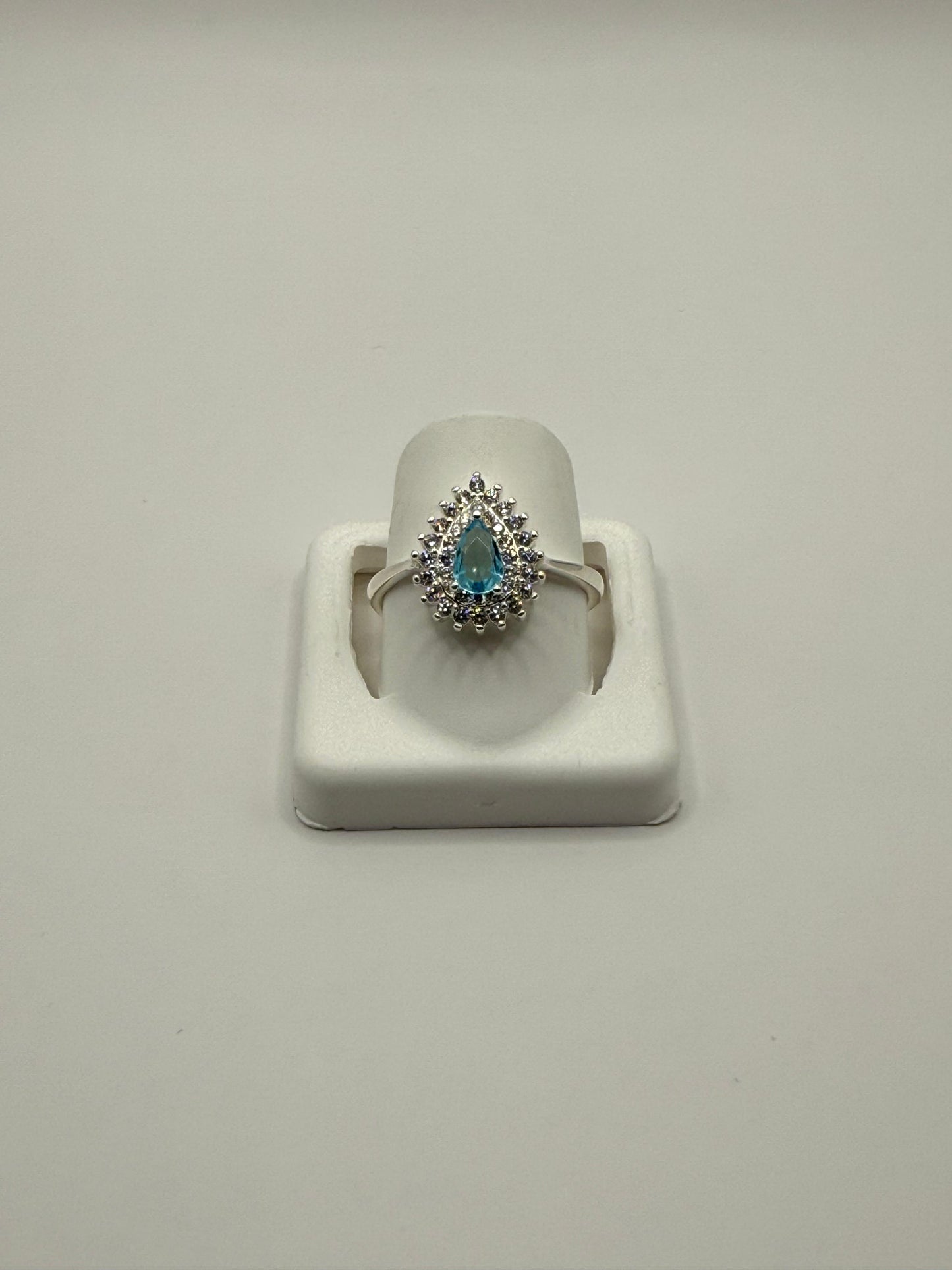 Aqua Teardrop Ring Sterling Silver 925
