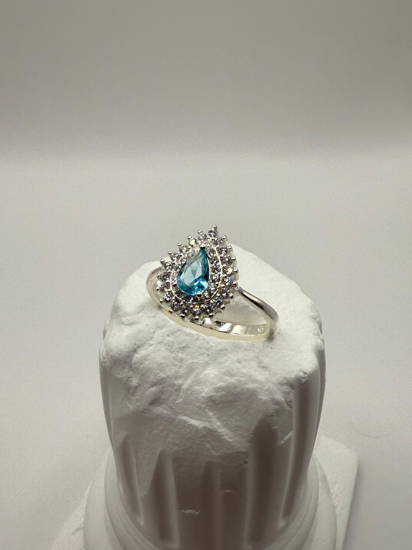 Aqua Teardrop Ring Sterling Silver 925