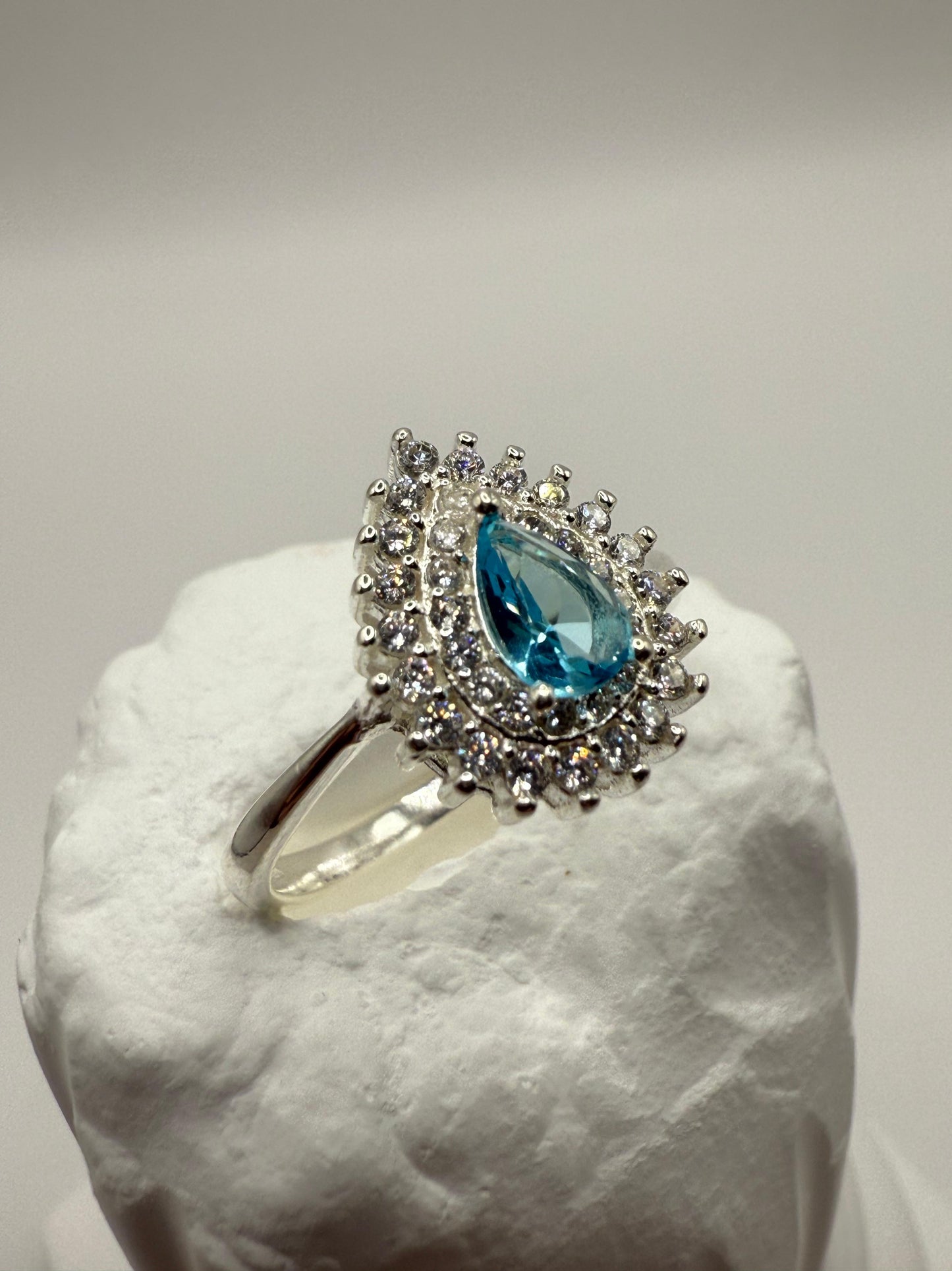 Aqua Teardrop Ring Sterling Silver 925