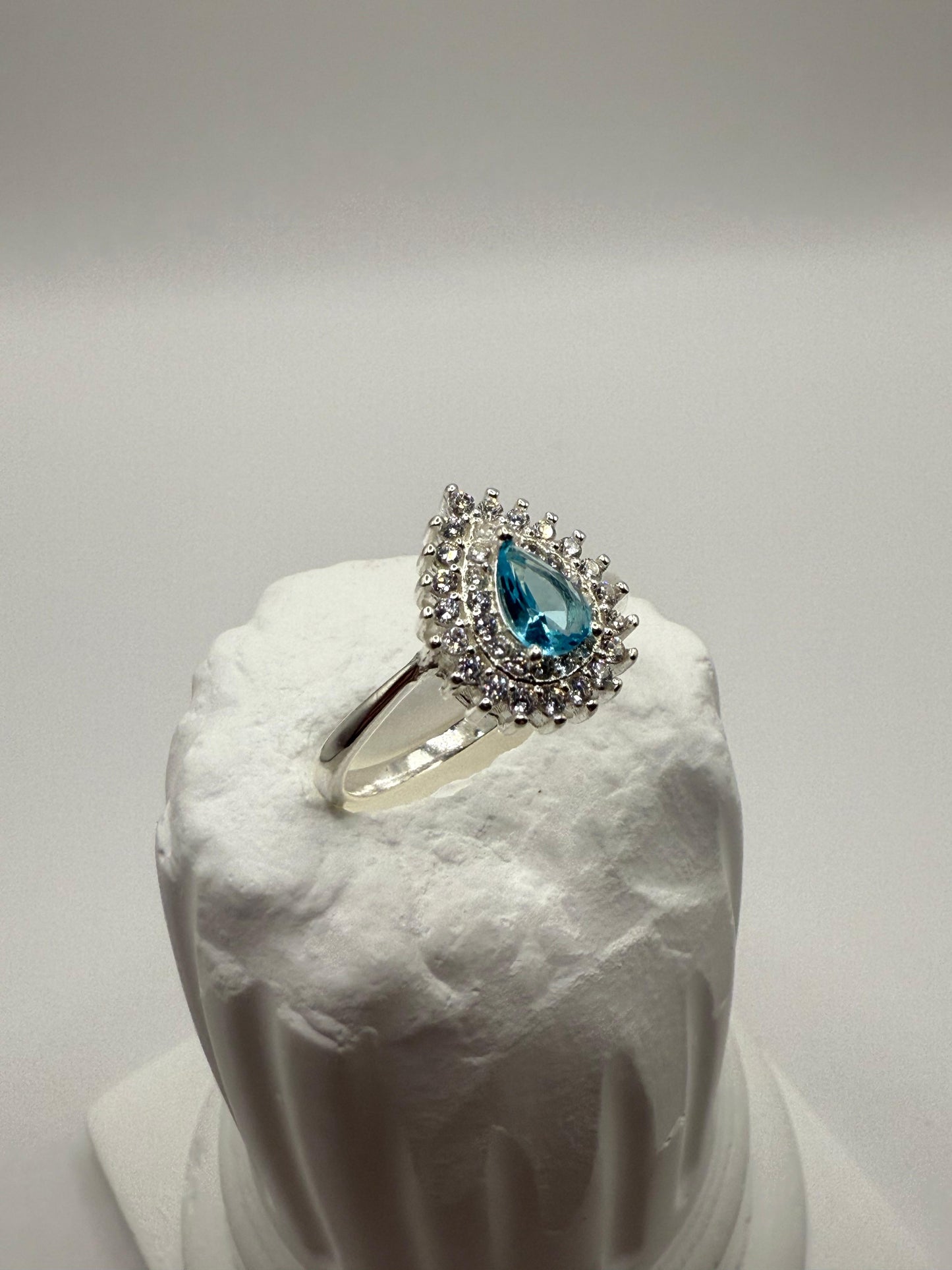 Aqua Teardrop Ring Sterling Silver 925