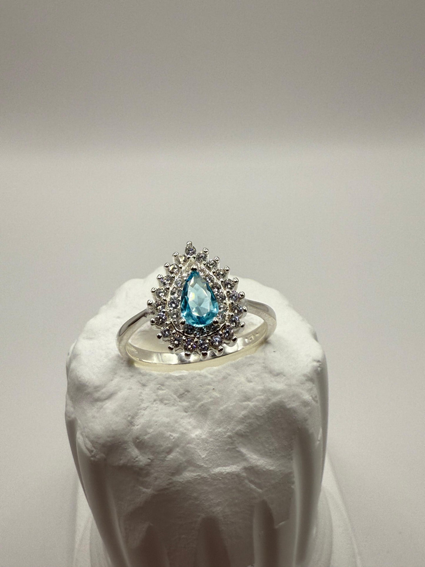 Aqua Teardrop Ring Sterling Silver 925