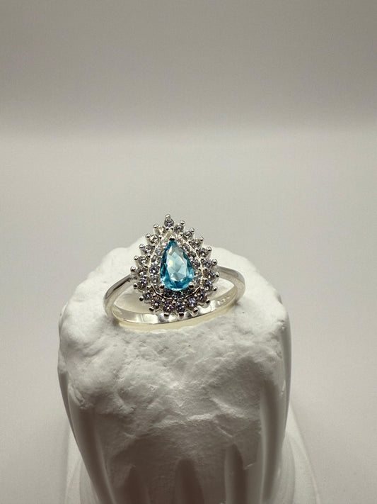 Aqua Teardrop Ring Sterling Silver 925